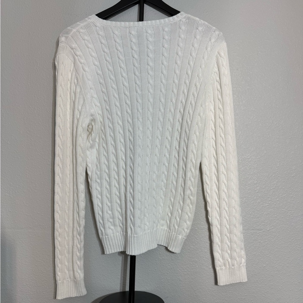Polo Ralph Lauren Cable Knit V Neck Sweater White Women’s Size L - Picture 4 of 8